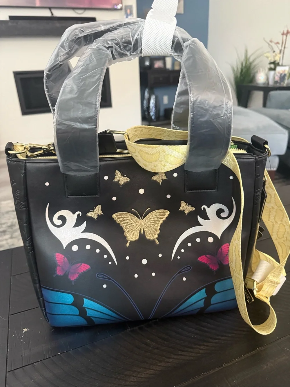 NWT Britney Spears Butterfly Print Loungefly Purse with Yellow Strap